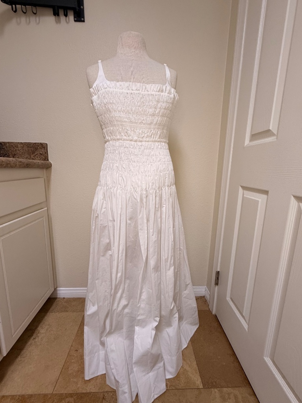 White Maxi Dress Rebecca Taylor Women's Smocked Poplin Adjustable Straps Sz 10